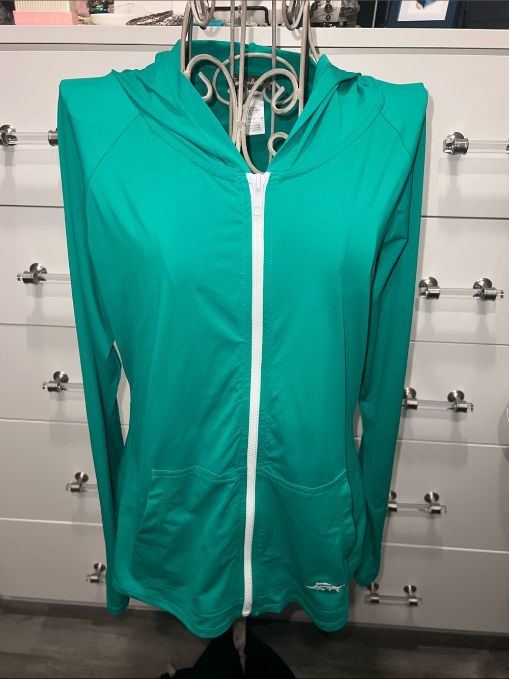 Tommy Bahama Zip Up Hooded Swim Jacket - Teal, size M